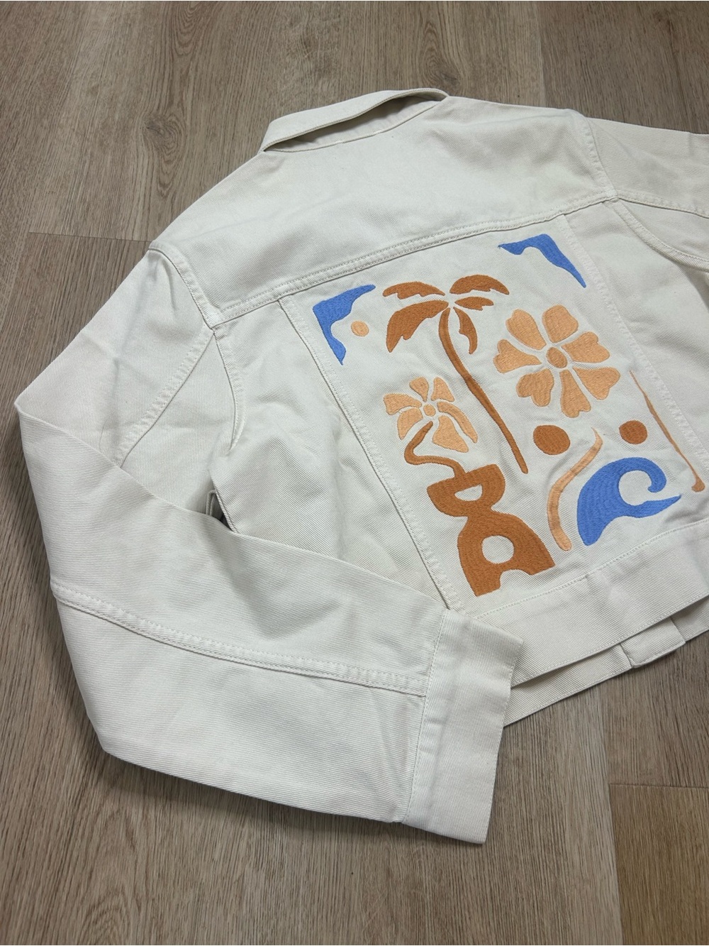 NWT L*Space 100% Cotton Canvas Cream Embroidered Palm Tree Flower Capri Jacket